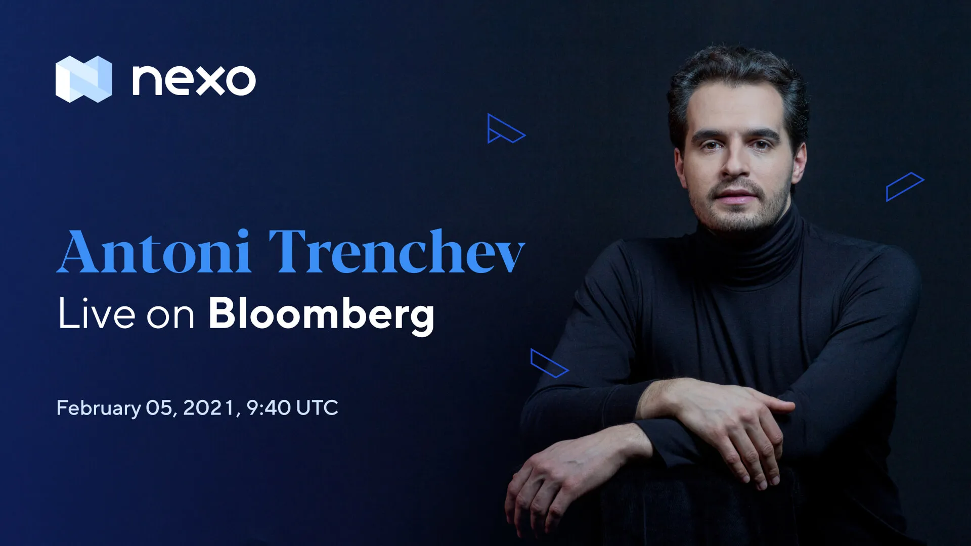 Antoni Trenchev live on Bloomberg Nexo visual.